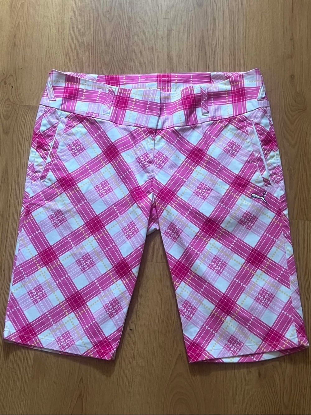 Puma Women’s Pink Plaid Golf Bermuda Shorts